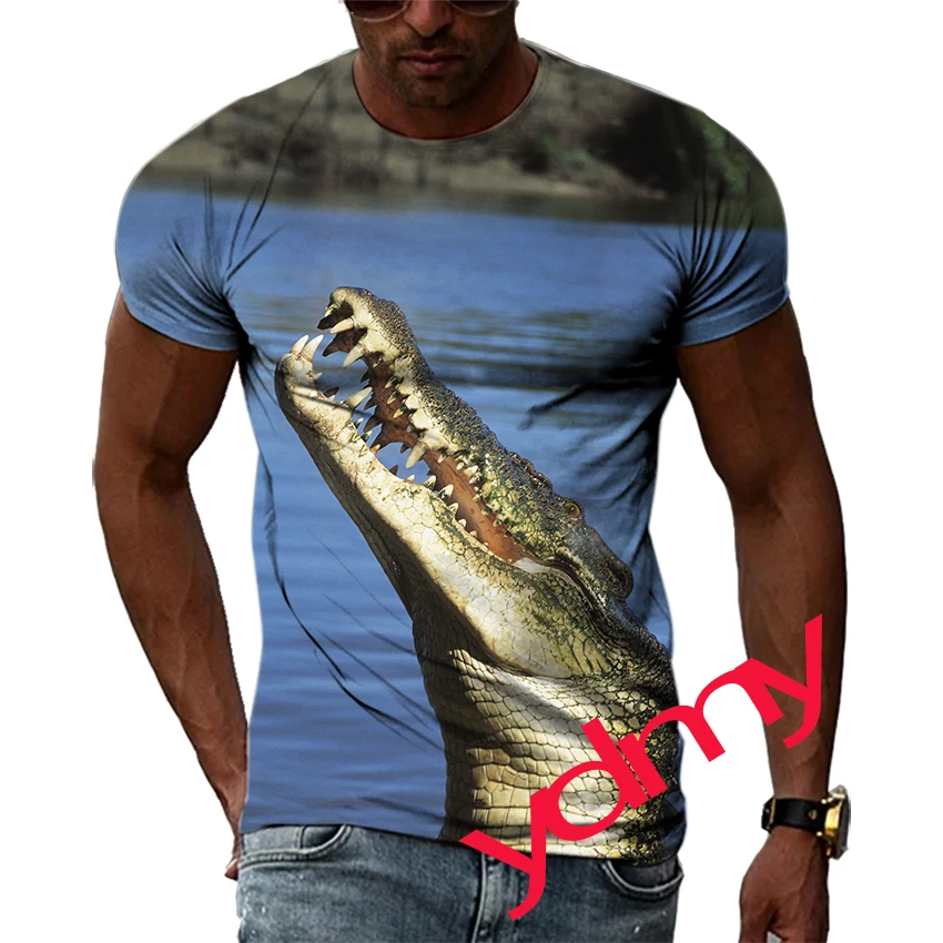 Summer Crocodile Quick-Dry Men's T-shirt Hip Hop 3D Print Personality   Neck Short Sleeve  Fashion Clothes