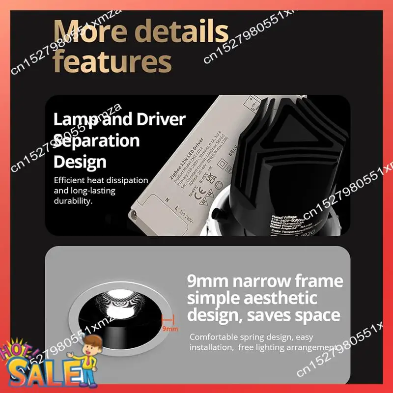 

ABCL Tuya Zigbee Умный прожектор с затемнением 12 Вт Светодиодный прожектор с антибликовым покрытием Круглый утопленный регулируемый угол 24 ° Угол