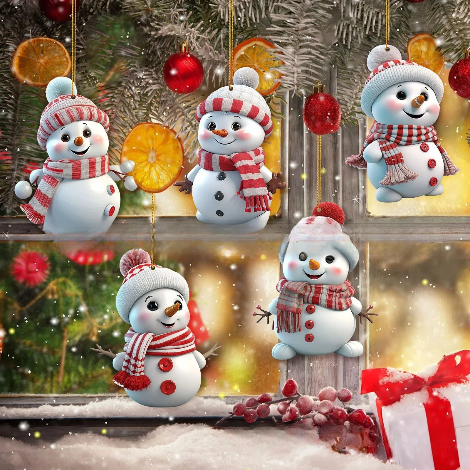 Christmas Decoration Pendant 2D Acrylic Cartoon Christmas Snowman Home Garden Christmas Tree Pendant Party Decoration