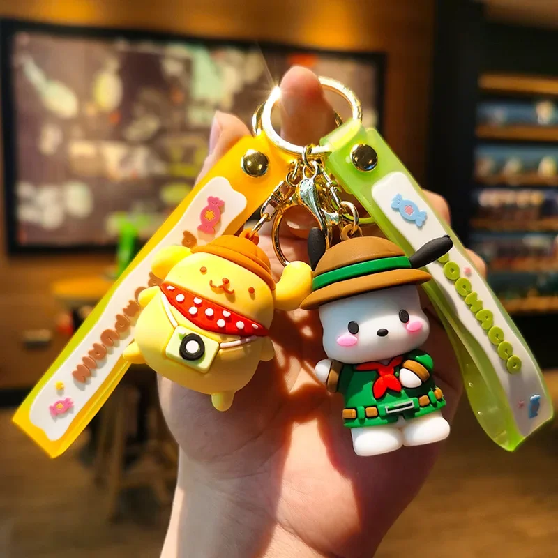 MINISO New Cute Sanrio Hello Kitty Hangyodon Summer Straw Hat Series Keychain Cartoon Key Ring Couple Bag Pendant Small Gift