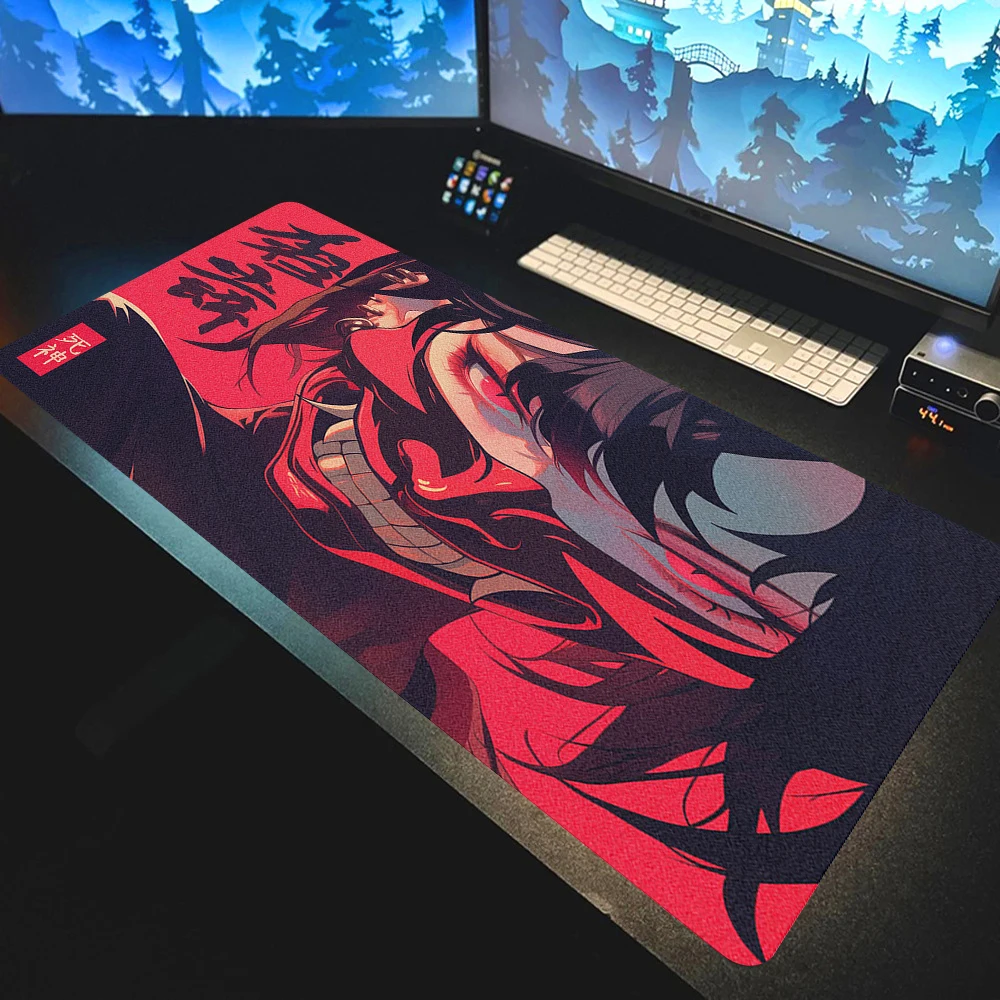 E-Sports Mauspad Japan Teufelsmasken-Mädchen Mausunterlage Rutschfeste Gamer Oni Gaming Mausmatte Spiel Mechanische Tastatur Schreibtischunterlage