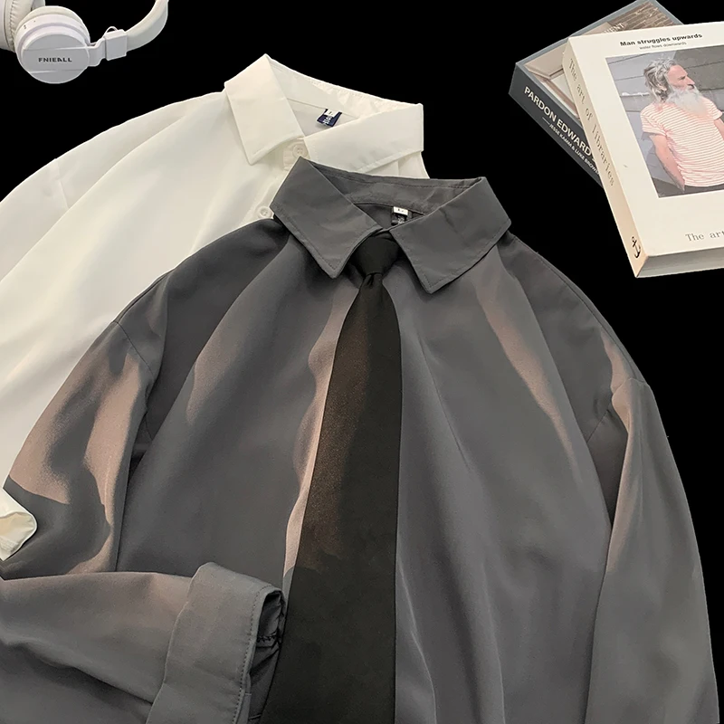 

Sun Protection Men's Shirt Casual Drape Long Sleeve Oversize Japanese Style Pure Color Summer Fashion Youth Trend Loose Fit