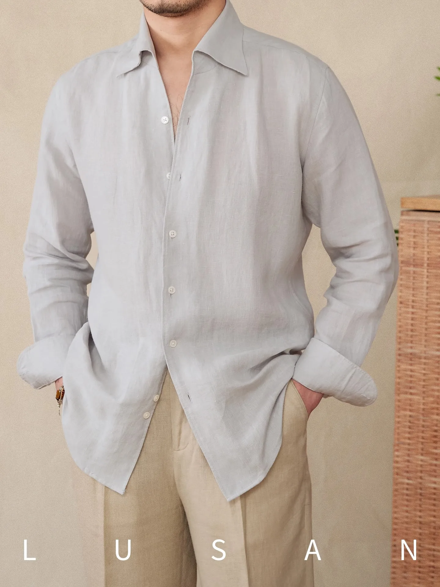 

Men's Linen Shirt Summer Breathable One-Piece Collar Casual Shirt Sun Protective Gentleman Vacation Outdoor Long Sleeve Tops