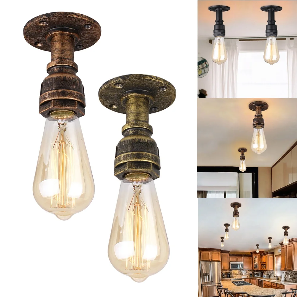 

Retro Pipe Ceiling Lights Vintage LED E27 Loft Surface Mounted Light Lamp Fixtures Industrial Iron Lamps