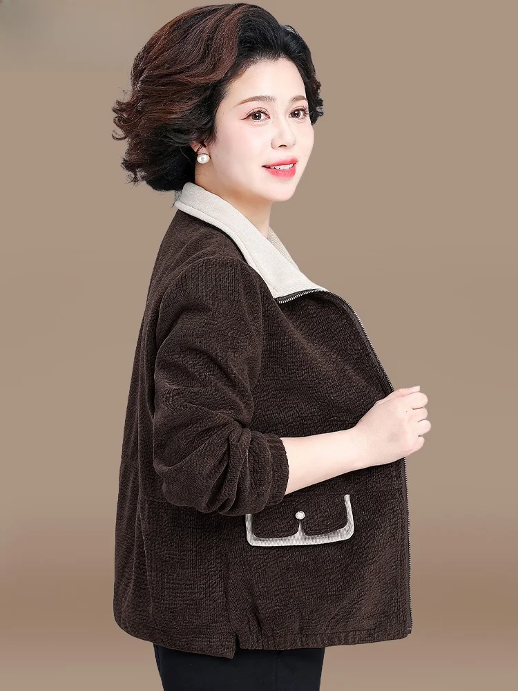 

Spring Faion Outerwear for Middle-Aged Women Casual Sle Jaet Large Size Top for andma Korean Sle Polyester Fiber