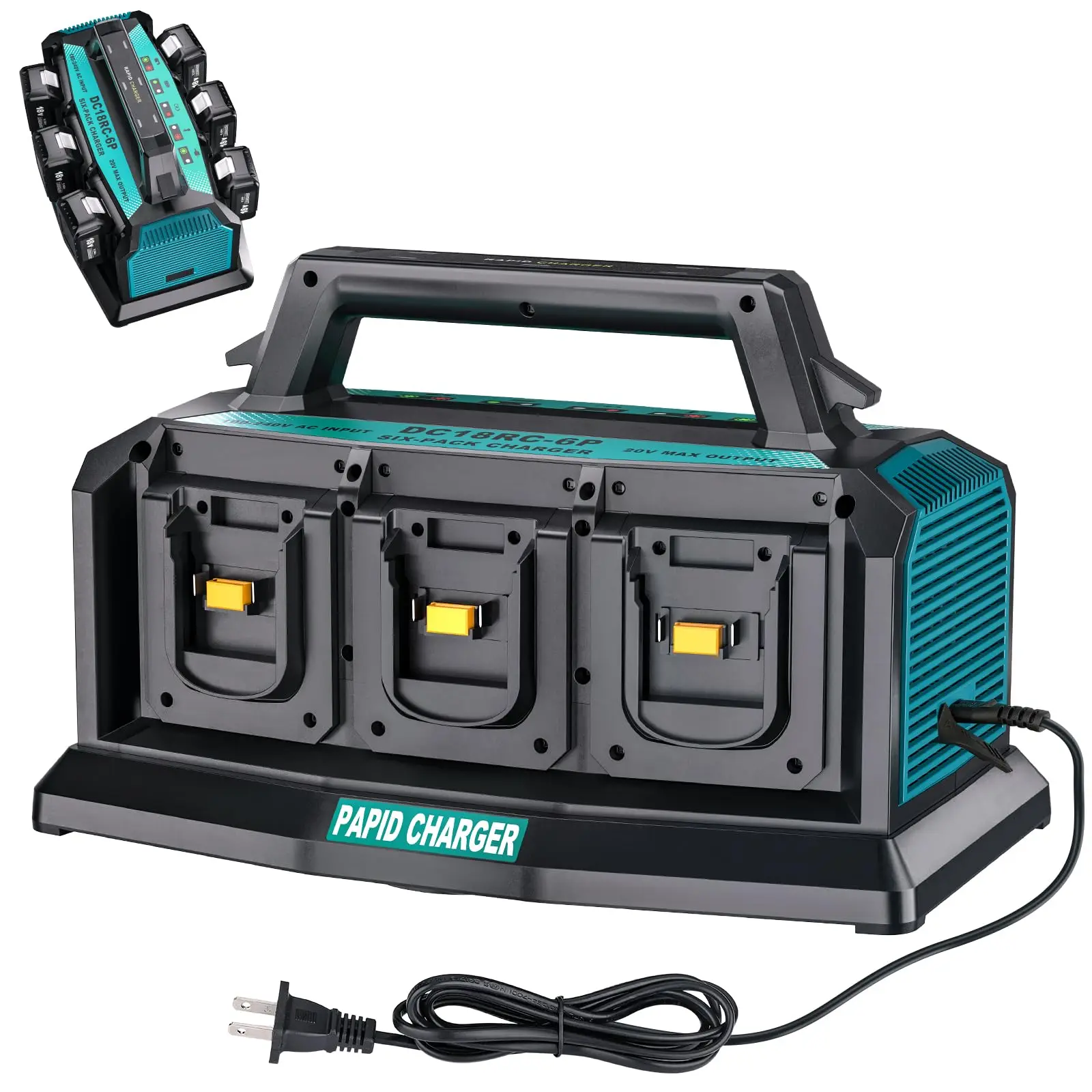 Beytvyow 6-poorten Rapid Meanwhile Multi-batterijladerstation Snelle oplader Compatibel met Makita 14,4/18V-batterijen Power Tool - afbeelding 2