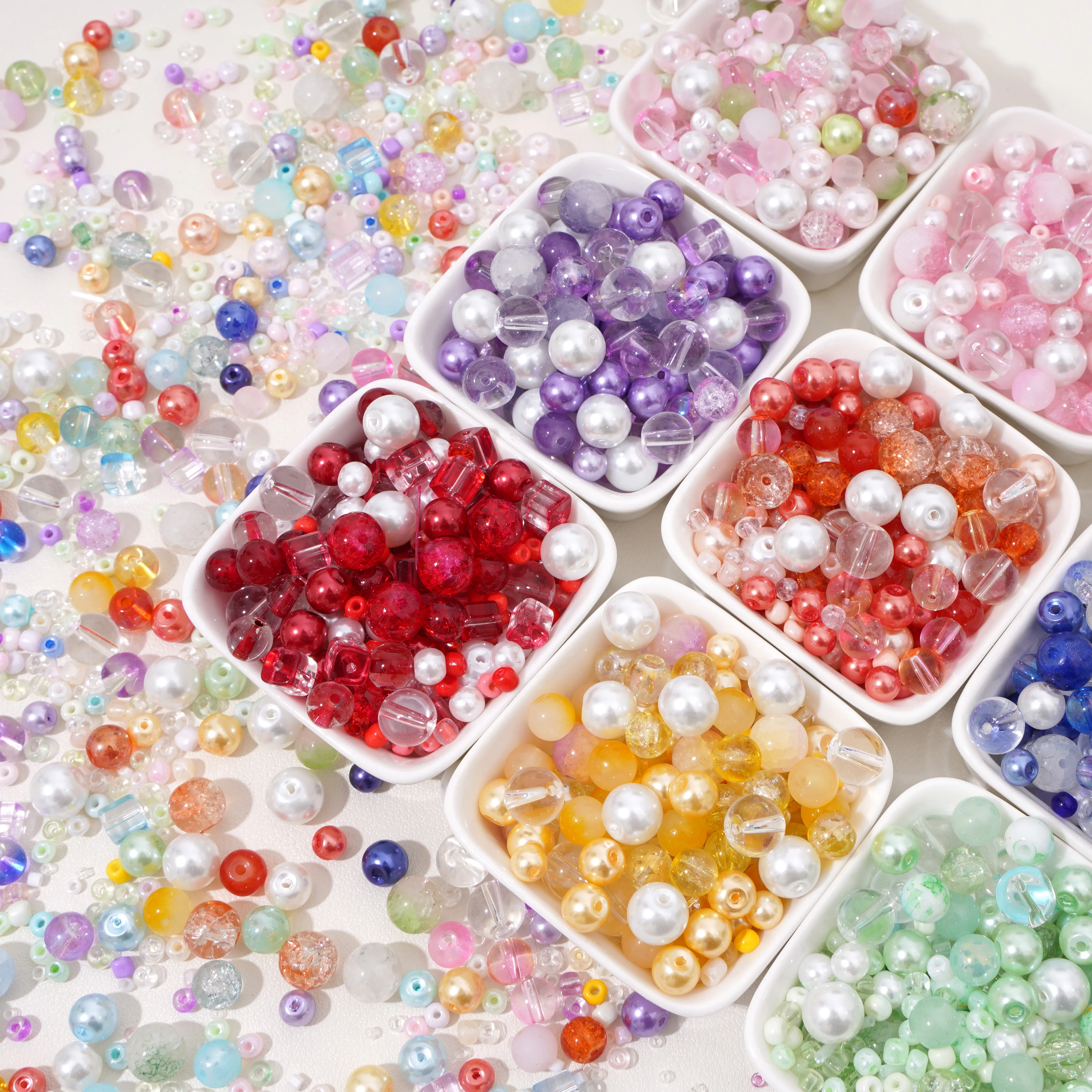 Cuentas de Vidrio de Colores Variados de 30g, 2-10mm, Cuentas Redondas Sueltas para Hacer Joyería, Suministros para Pulseras y Collares DIY