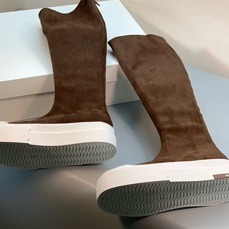 

Withered Top Quality Knee Boot Thick-soled Classic Round-Toe Stretch Boots Minimalist Fashion Blogger High Boots Shoes Women