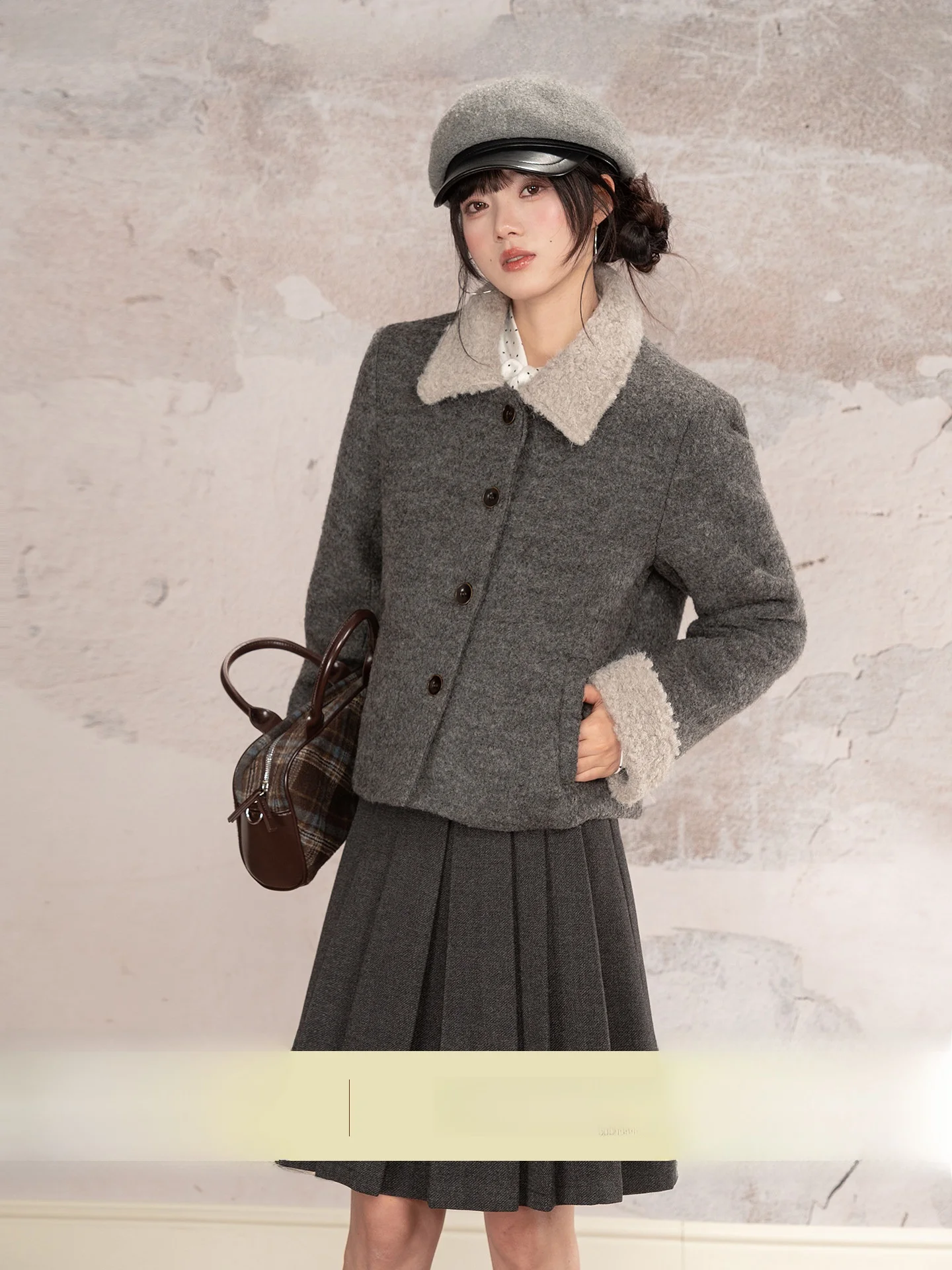 Loveheynew Fashion Color Block Short Coat Women's Winter Thickened Wool Collar Stylish Miniature Coat Korean Style Commute