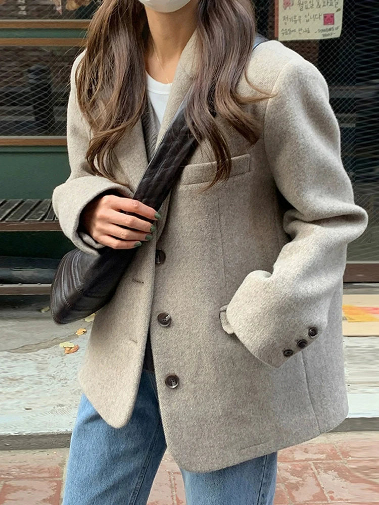 

Retro Thiened Woolen Suit Coat Women's Faion Korean Sle Winter Workwear Classic Hepburn Sle Premium Feel Trendy