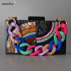 Borsa arcobaleno colorato manico in resina retrò Party Prom pochette borsa Patchwork Box nuovi portafogli donna borse da sera acriliche di lusso