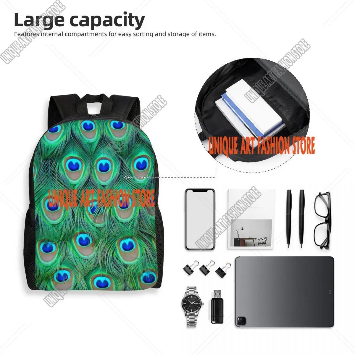 Zaini pavone per donna uomo impermeabile scuola college piuma animale borsa carina e bella stampa bookbag