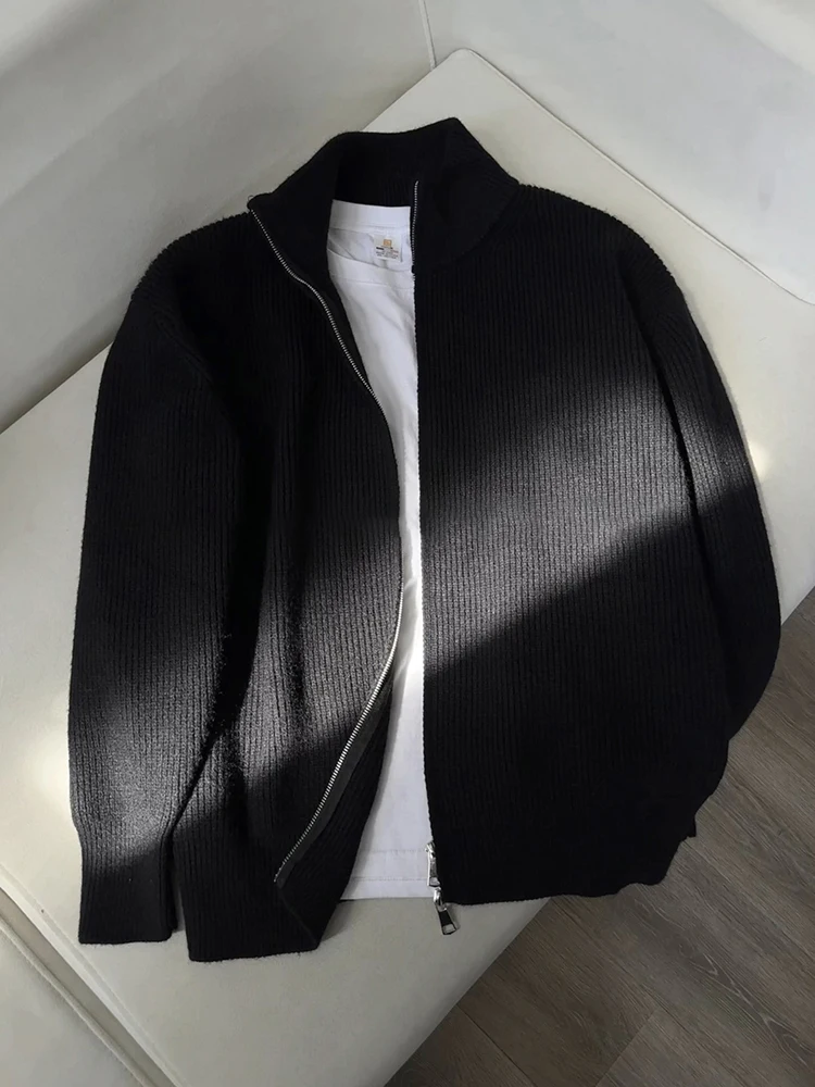 

Bla Zipper Collared Knitwear Men's Sle Autumn Lazy Faion Design Cleanfit oulder Coat Polyester Fiber Long Sve Regu...