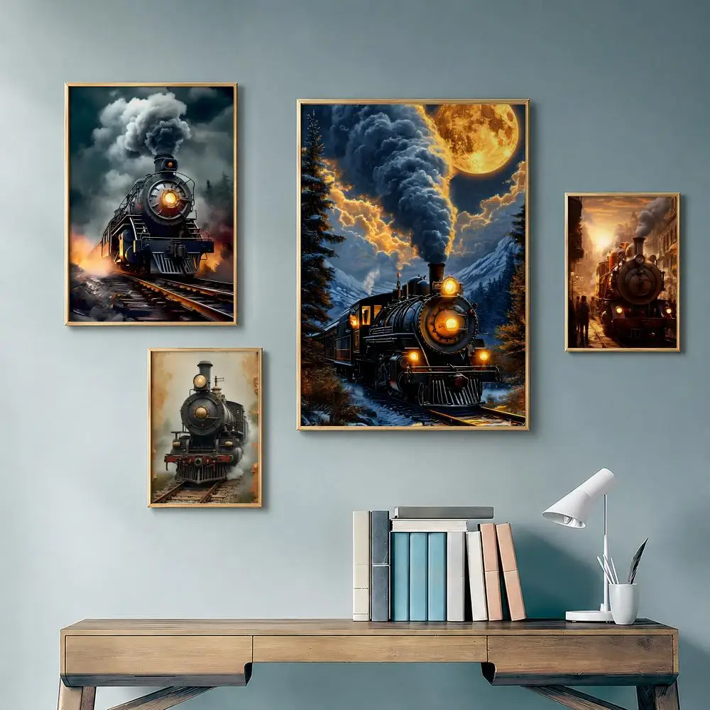 Vintage Vehicle S-Steam TrainS Poster Vintage Retro Anime Poster Stickers Peel and Stick Wall Art Home Decor