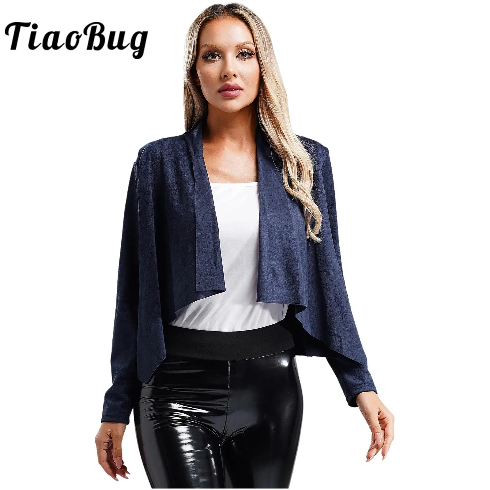 Fashion Womens Jacket Stylish Faux Suede Cardigan Outerwear Evening Wedding Long Sleeve Open Front Bolero Crop Jackets Coats