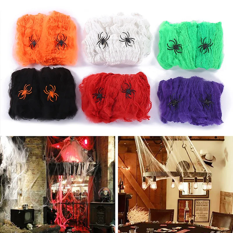 20g Halloween Scary Party Decor Stretchy Spider Web Cobweb Horror Scene Props Halloween Decoration For Bar Haunted House