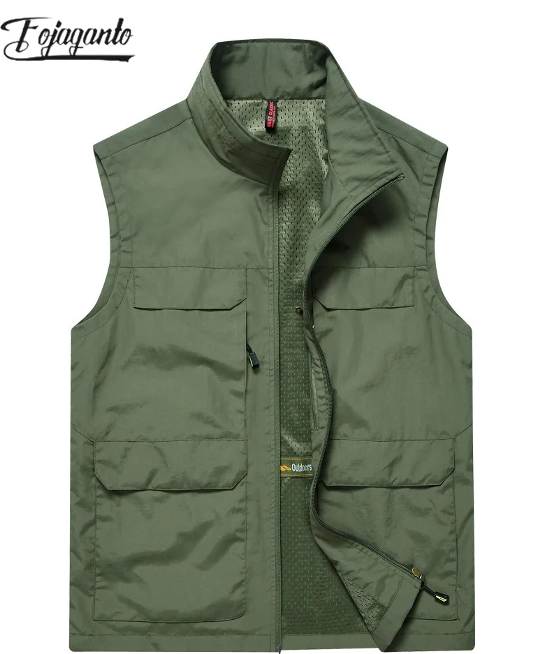 

FOJAGANTO 2024 Outdoor Casual Vest For Men Multi-Pocket Solid Color Slim-Fit Coat High Quality Streetwear Vest For Men