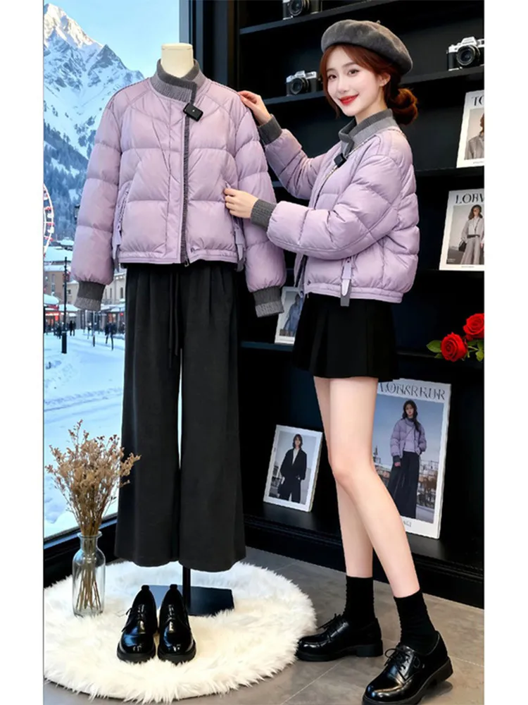 

Korean Sle Spliced Cotton Jaet ort Outerwear Women Winter Faion Loose Small Cotton Coat Thiened Long Sve round N...