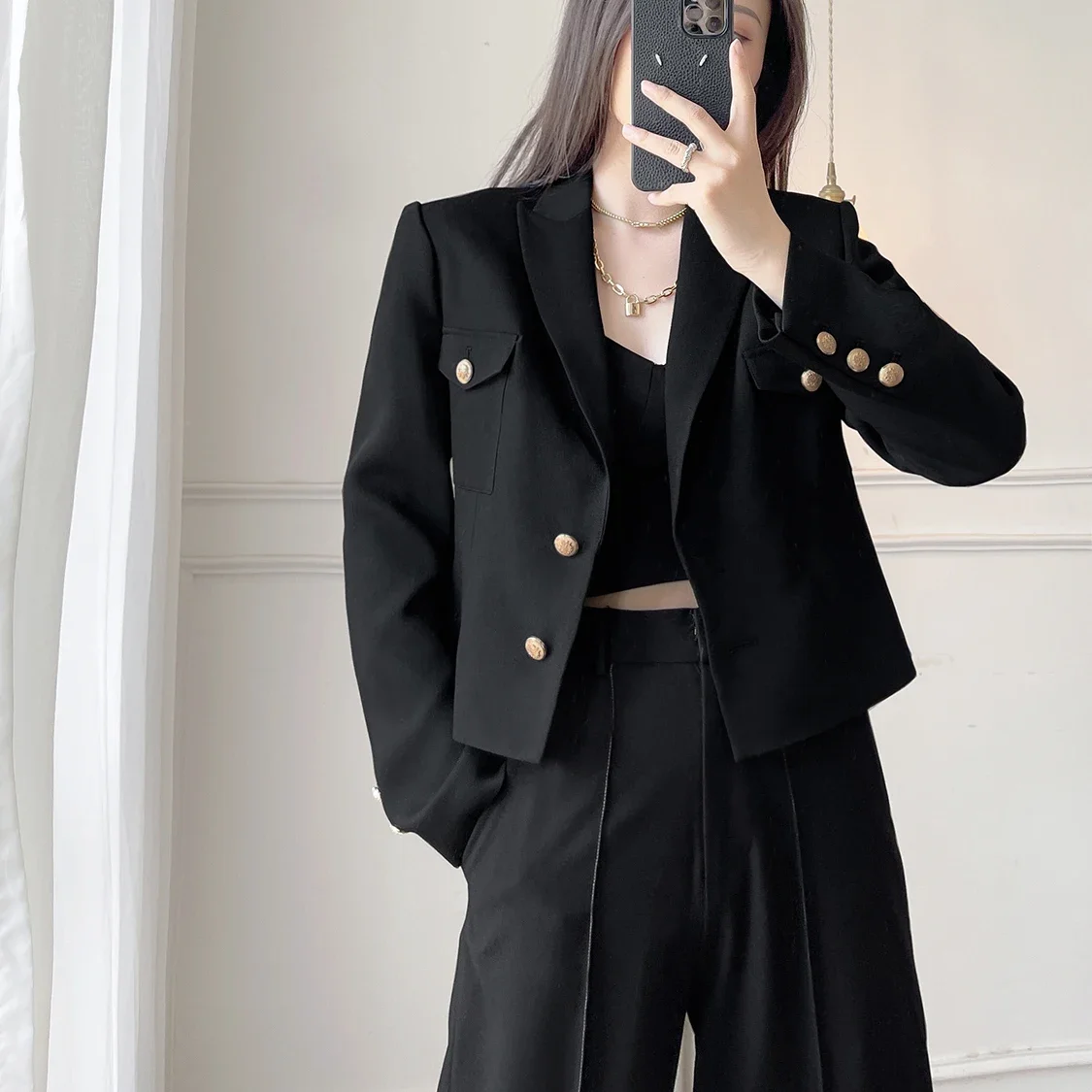 Black Short Suit Jacket Women 2024 Autumn Work Suit Coat Ladies Business Blazers Outerwear