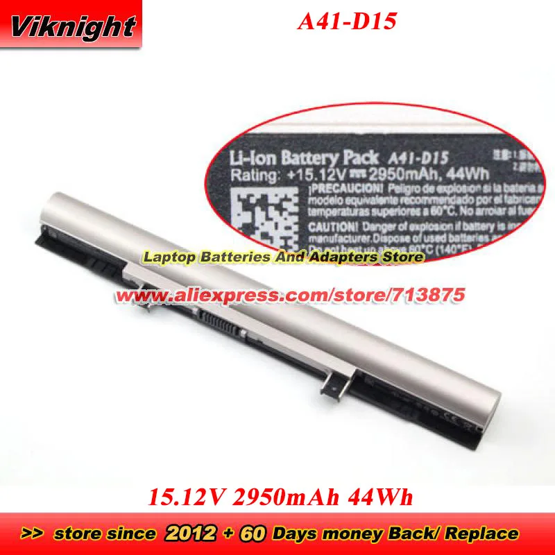 A41-D15 Battery A31-D15 A32-D15 A42-D15 15.12V 2950mAh 44Wh for AKOYA 6424 E4616 E5312T E6224 E6411 E6412T E6415 E6417 MD99620