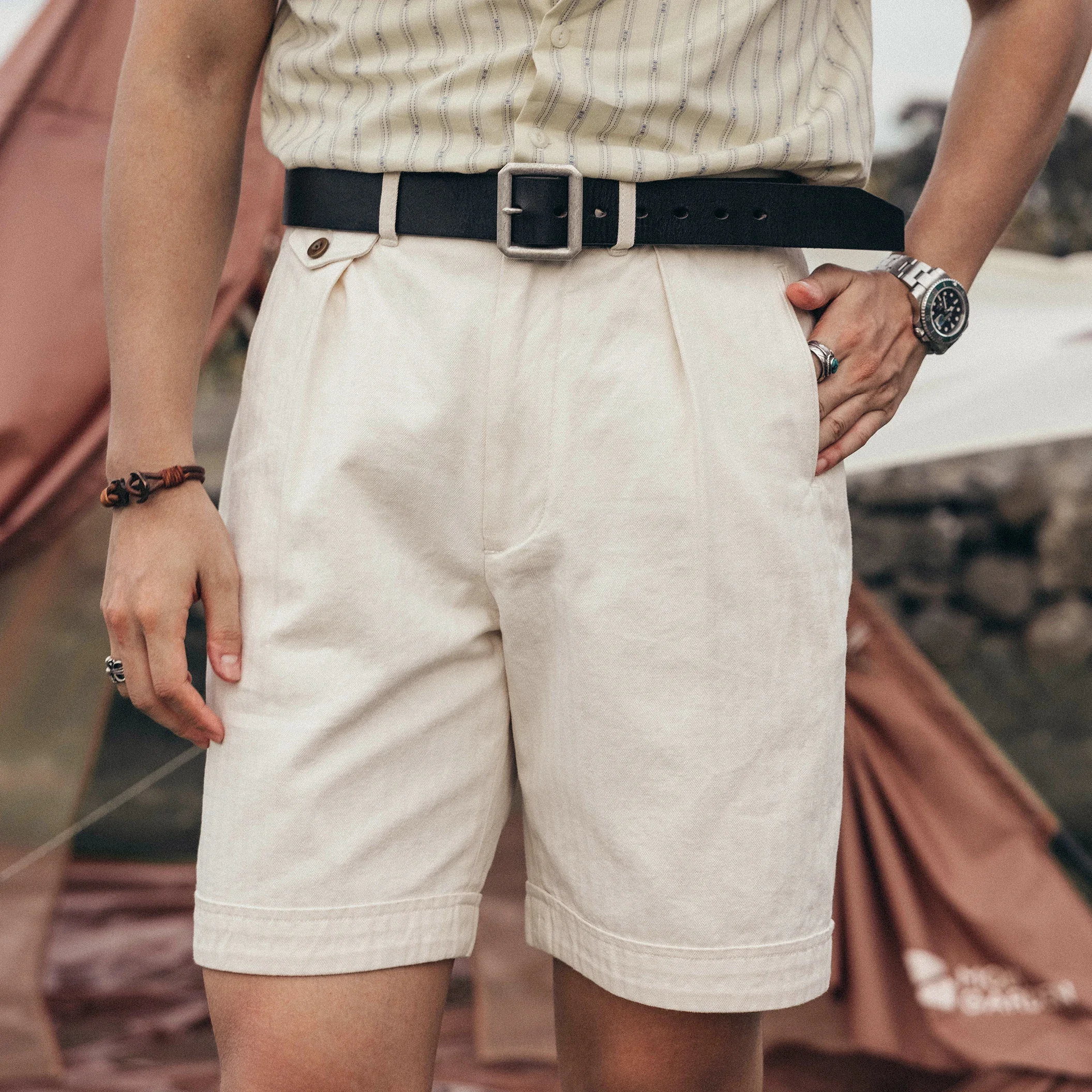 LUD-0004 WW2 US Military Style 270GSM HBT Bermuda Mens Super Top Quality Cotton Vintage  Casual Durable Stylish Shorts