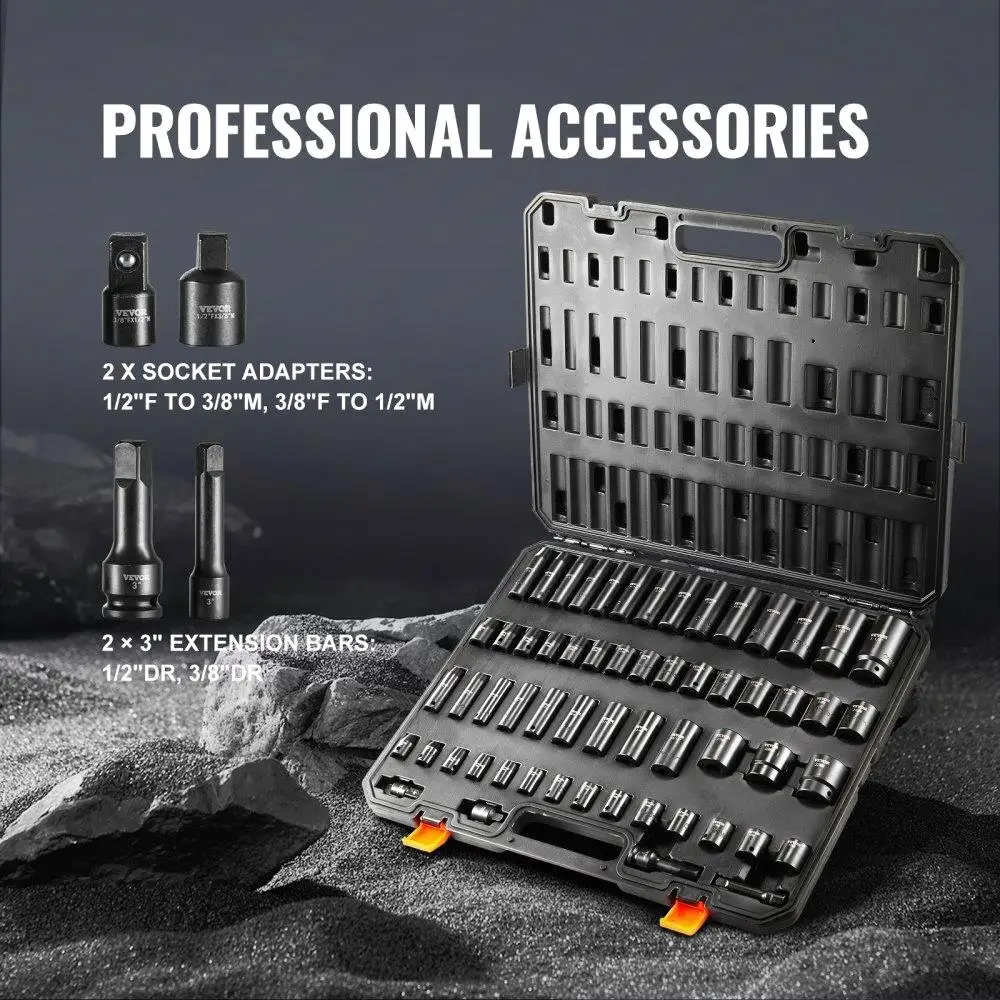 一体型インパクトソケットキット,3/8, 1/2,59個,6ポイント,高品質