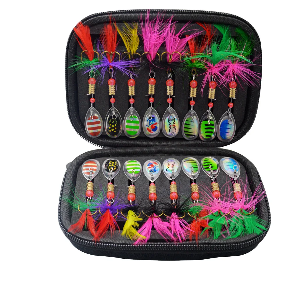 16pcs Metal Spinner Bait Fishing Lure Artificial SpinnerBait For Pike Bass Trout Fishing With Fishing Bag
