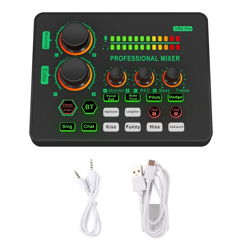 New V8S PRO Changing Sound Card Live Cards Computer PC Mixing Console Professional Studio Recording Kit Podcast Voice