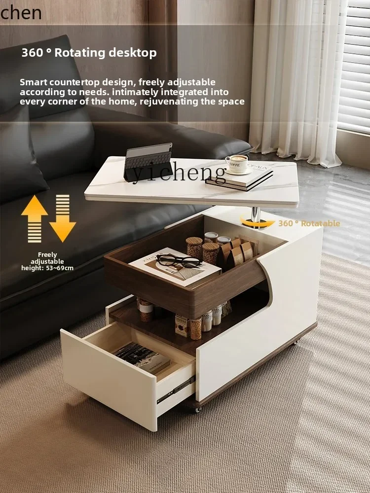 HT Modern Minimalist Small Apartment Home Living Room Sofa Side Multi-Functional Movable Lifting Rock Board Trolley Coffee Table