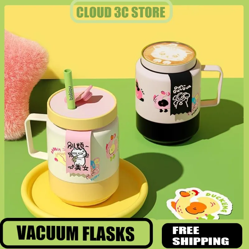 

Bablov 650 мл термос из нержавеющей стали, двойная чашка для питья с ручкой, офисный школьный настольный соломенный чайник для воды, кружка для кофе, чая