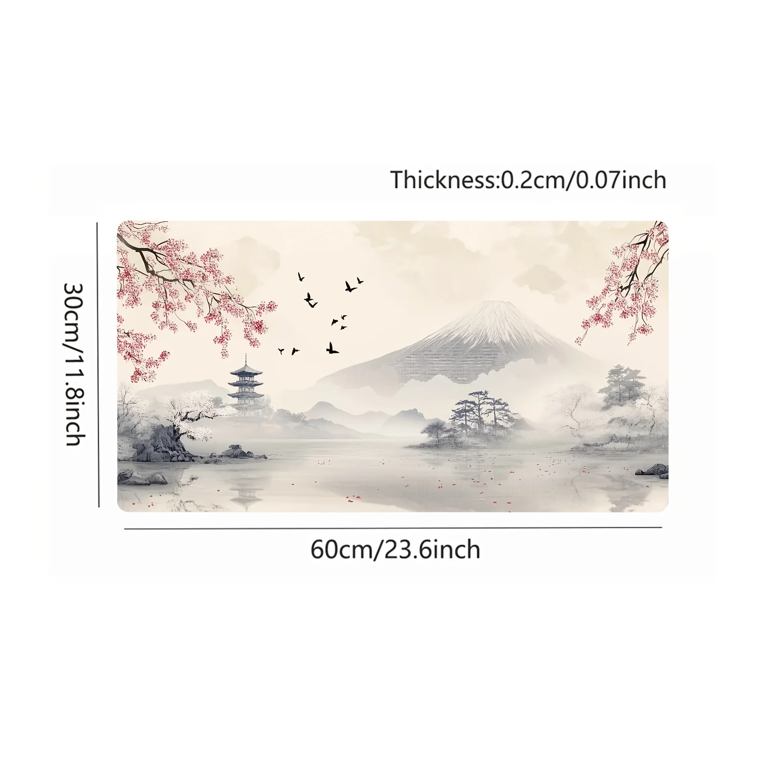 Japanese Mount Fuji Large Mouse Pad,Cherry Blossom and Pavilion Design,Ultra-Smooth Keyboard Mat, Stitched Edges, XXL Gaming Mat