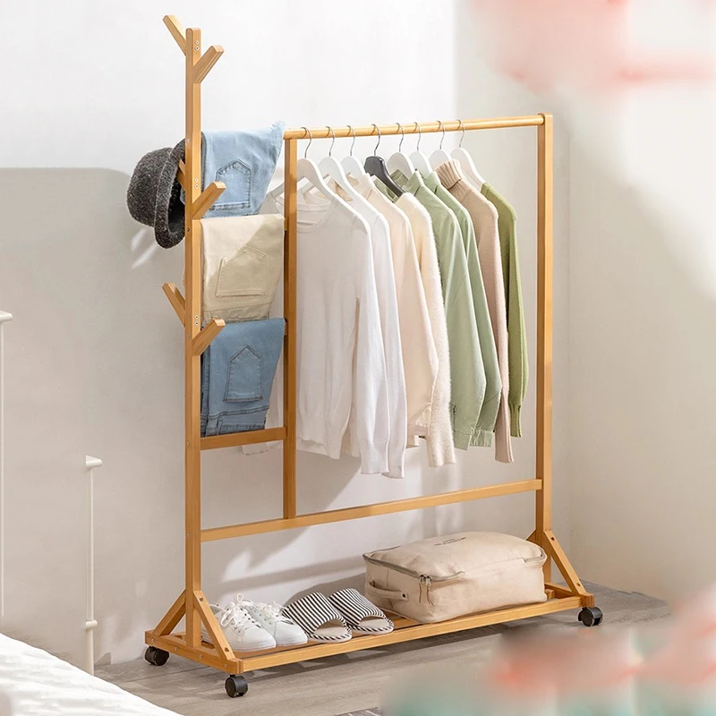 Floor Wooden Coat Racks Clothes Open Minimalist Corner Shelf Hanging Coat Racks Organizer Wardrobes