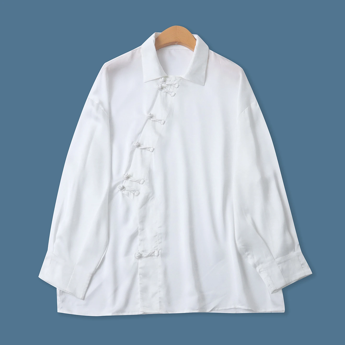 

New Chinese Style Long Sleeve Silk Shirt Women's Slim Fit Collar Button up Fashionable Versatile Simulated Silk Shirt