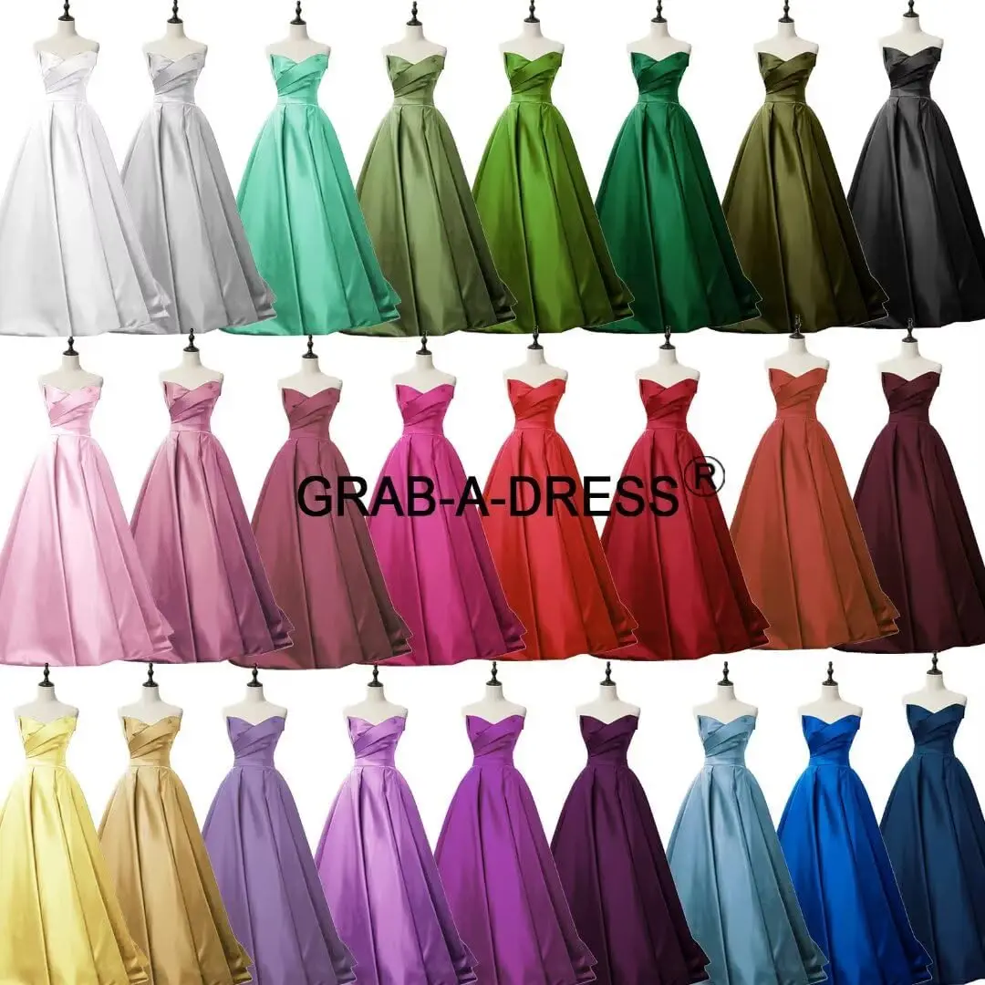 Satijnen lange strapless baljurk met zakken, strapless elegante formele dinerjurk voor dames, a-lijn off-shoulder cocktailpartyjurk