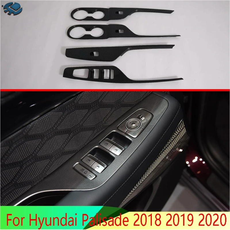 

Для Hyundai Palisade 2018-2023 2019 2020 2021, стиль из углеродного волокна, подлокотник для двери, окна, панель переключателя, накладка, гарнир