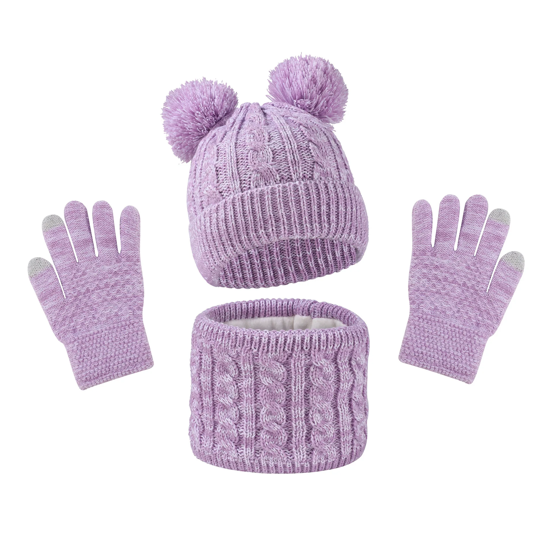 Kids Winter Knit Hat Scarf Gloves Set 3 Piece Fleece Lined Warm Beanie Neck Wrap Outdoor Accessories