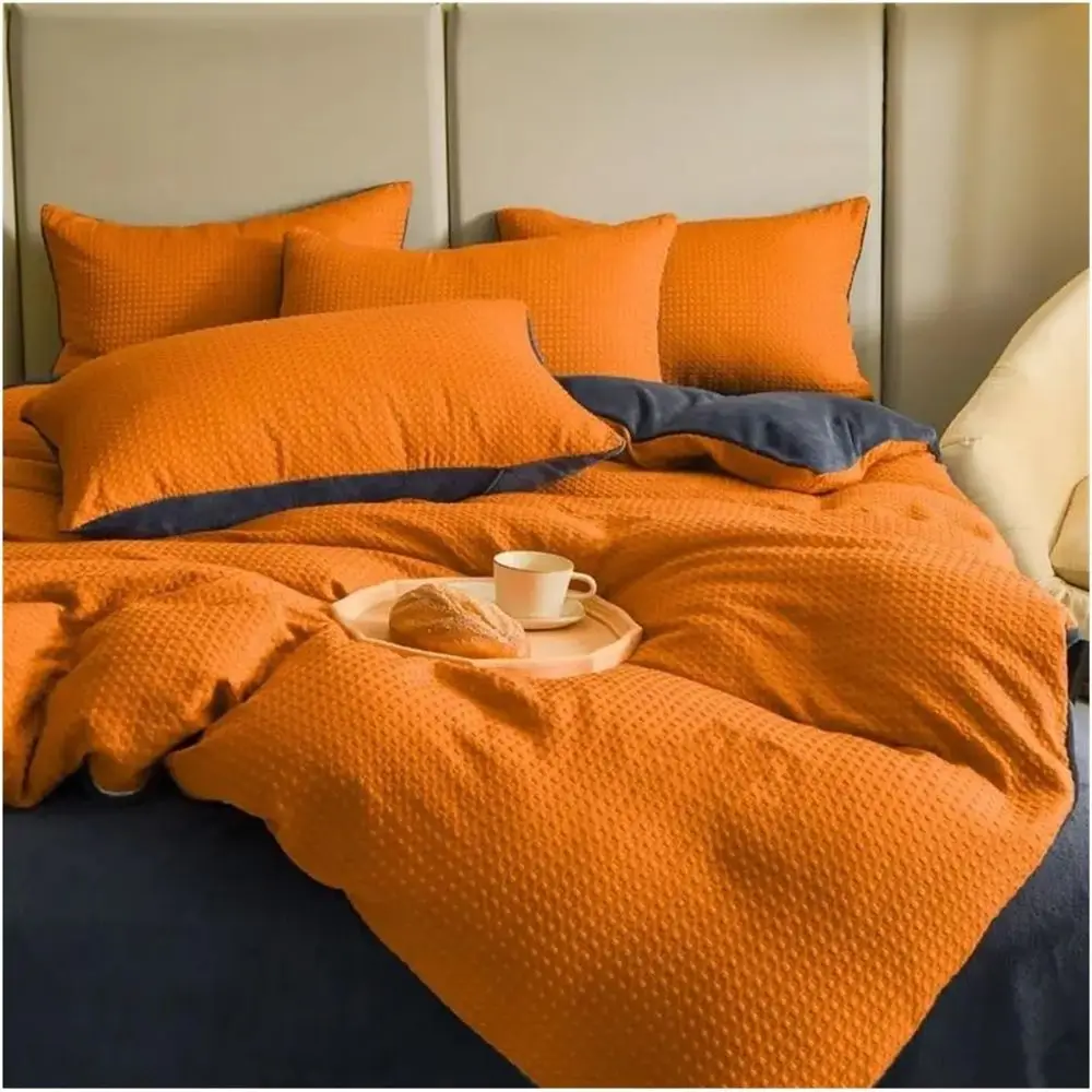 

Winter Thickened and Padded Warm Quilt Cover Japanese Solid Color Quilt Cover Sheet Pillowcase 4-Piece Luxury Queen Size,Bedding