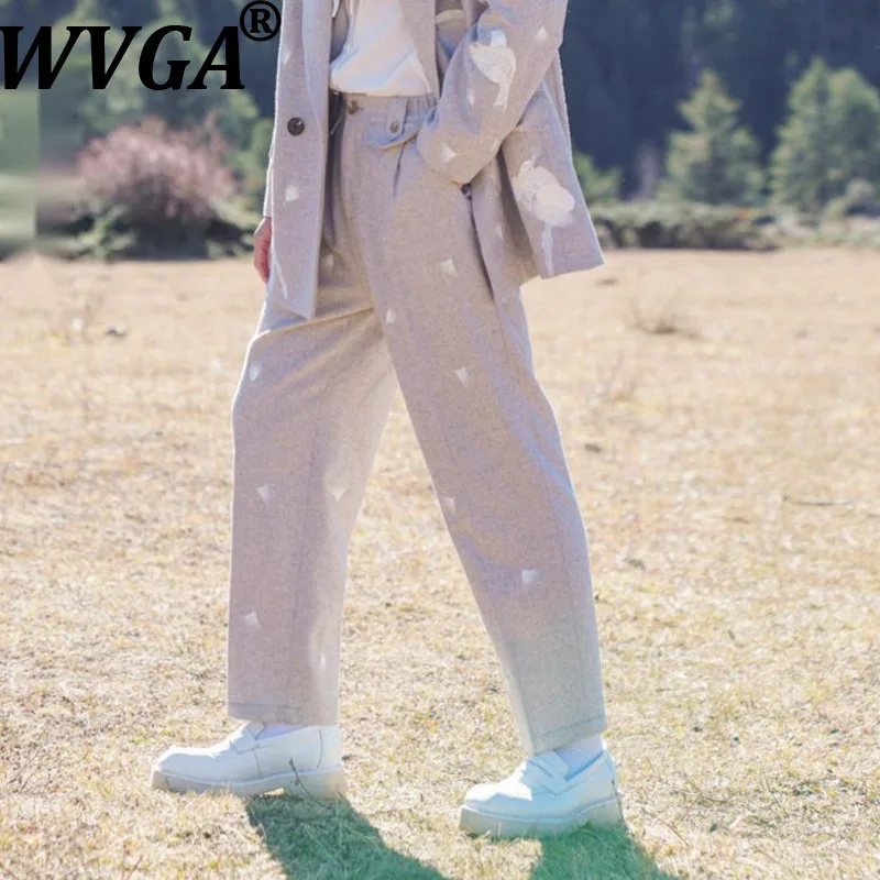 

Мужские брюки WVGA: Новинка Весна-Осень, модные, с вышивкой растений, из шерсти, прямого кроя, оригинальный дизайн, уличный стиль Ins Y2K W19773