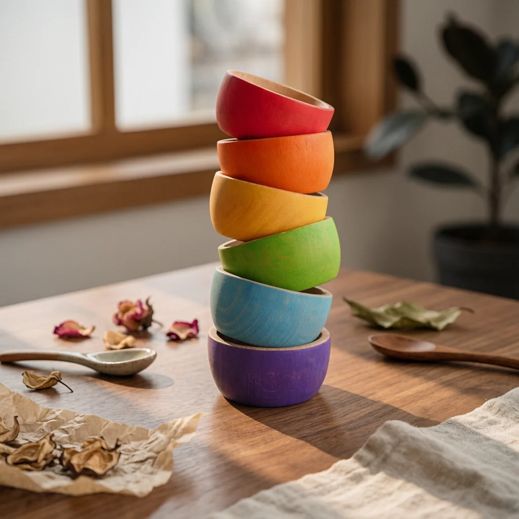 

6 Pieces Wooden Rainbow Bowl Set Nested Painted Rainbow Bowls Nesting Bowl Set Stackable Serveware Space Saving