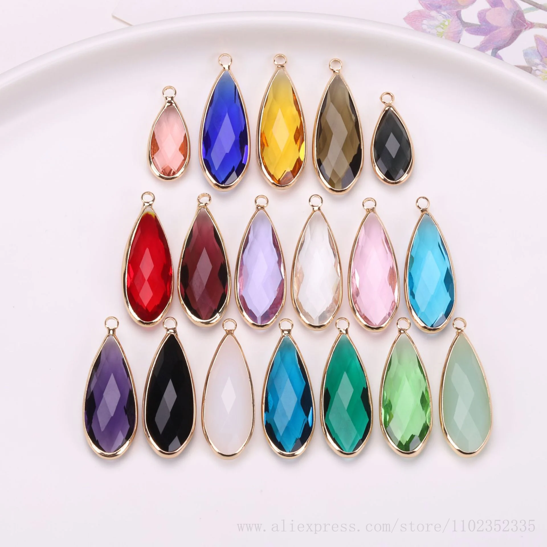 Leaf Shape 12 Zodiac Glass Crystal Birthstone Charms for Earrings Necklace Jewelry Making Pendant Finding 20pcs/ Bag