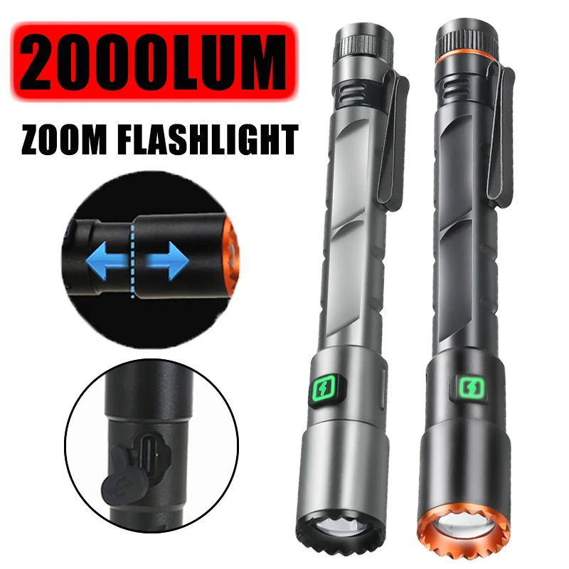 Mini LED White Laser Flashlight Type-c Charging 2000LM Ultra Bright Emergency Lighting Spotlight Outdoor Fishing Hunting Lantern