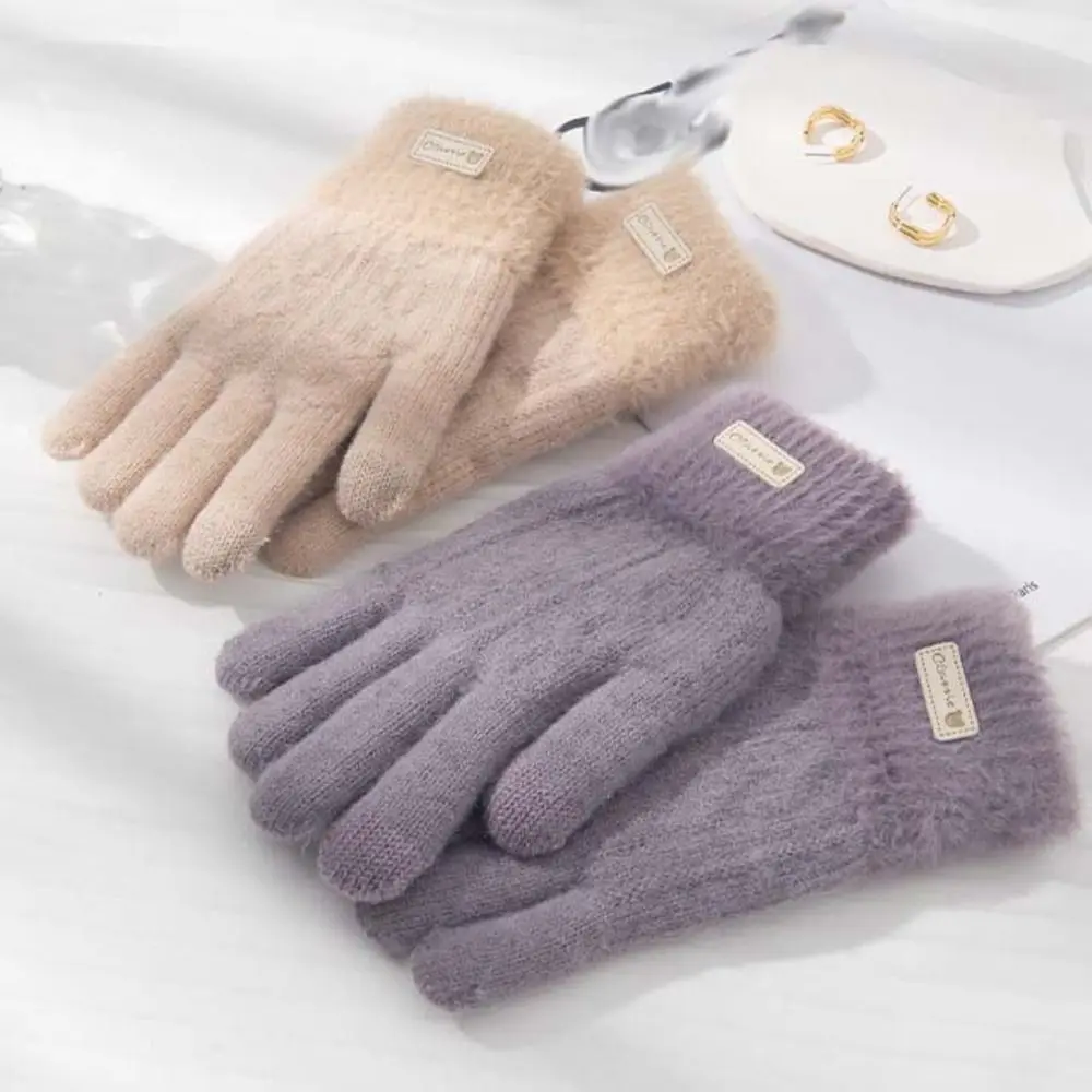 หน้าจอสัมผัสตุ๊กตาถักถุงมือห้านิ้ว WARM Full Finger Mittens Windproof เกาหลีสไตล์ขี่จักรยานถุงมือขับรถฤดูหนาว