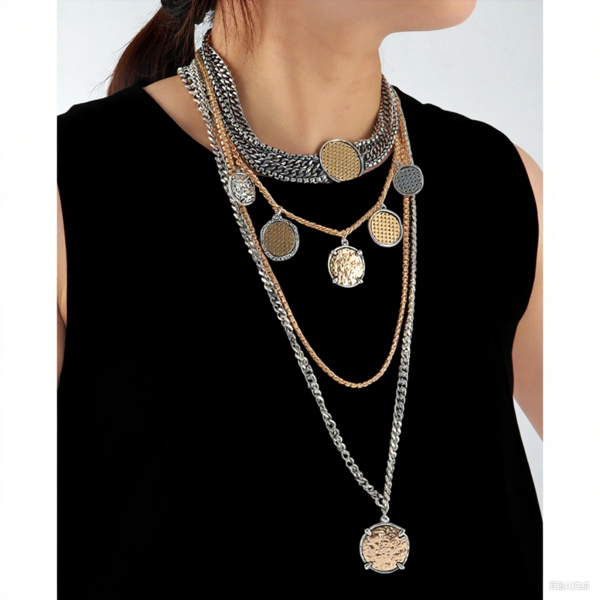 

Fashion Women‘s Necklaces Punk Multi-layer Necklace Round Coin Pendant Choker Jewelry Neck Accessories 2025 New model