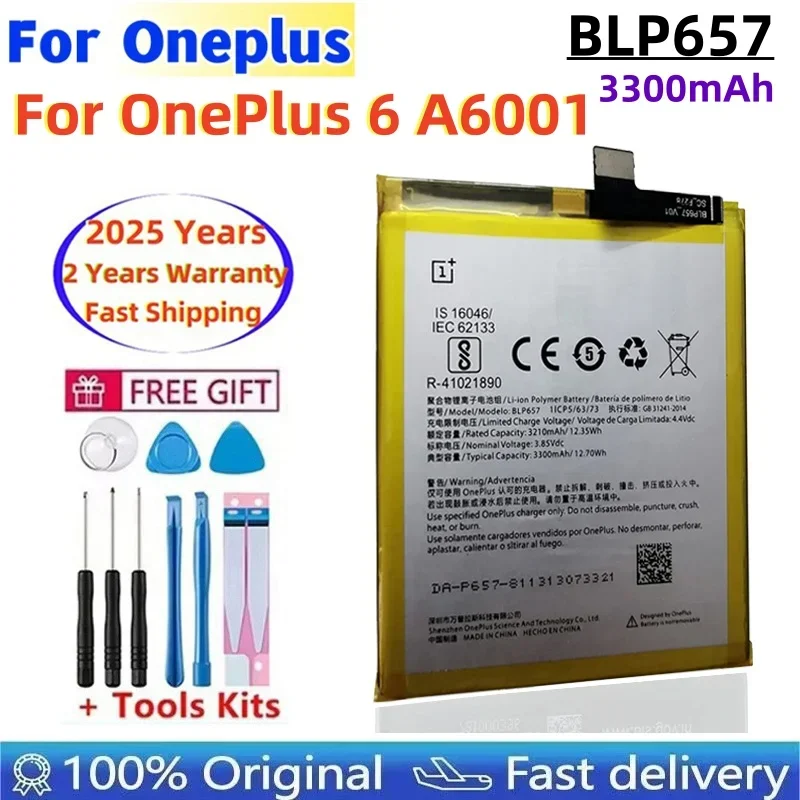 

Original Replacement Phone Battery BLP657 3300mAh For OnePlus 6 A6001 High Quality Replacement Li-ion Batteries Free Tools