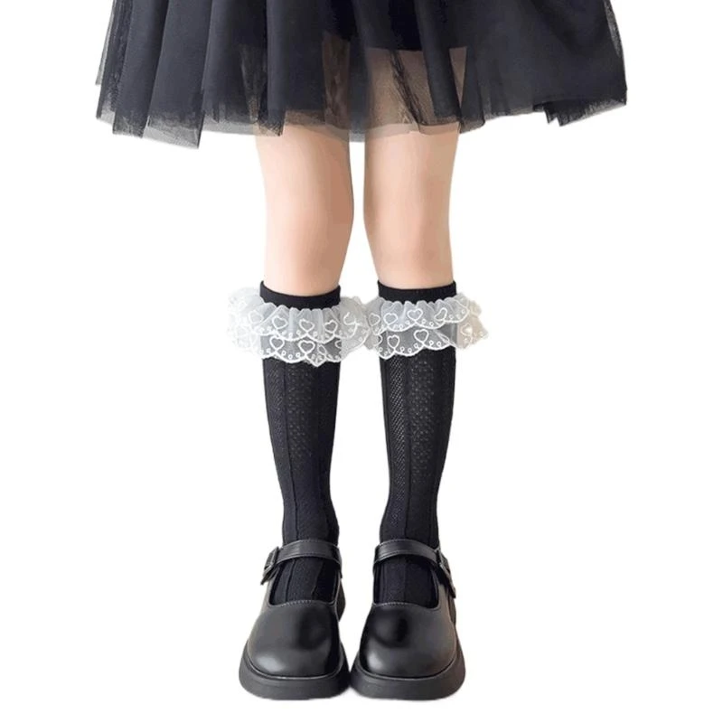 

Lace Calf Socks Fashion Lace Calf Socks Long Leg Cover Children Knee High Stockings for Teen Girls Age 3-10 Year 4XBC