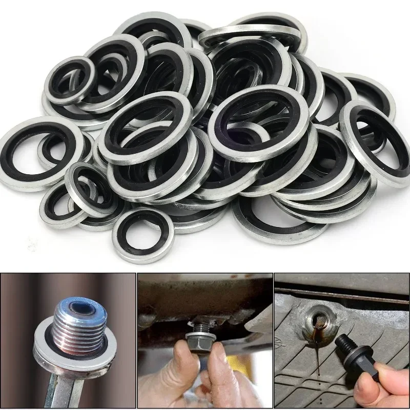 Car Engine Leak Prevention Washer M8-M20 Oil Drain Gasket Seal Galvanized Carbon steel skeleton Auto Replacement Parts 10PCS