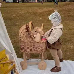 Cesta de almacenamiento de tejido de ratán para niños pequeños, carrito de almacenamiento, decoración de casa de juegos, utilería de fotografía, habitación de niños