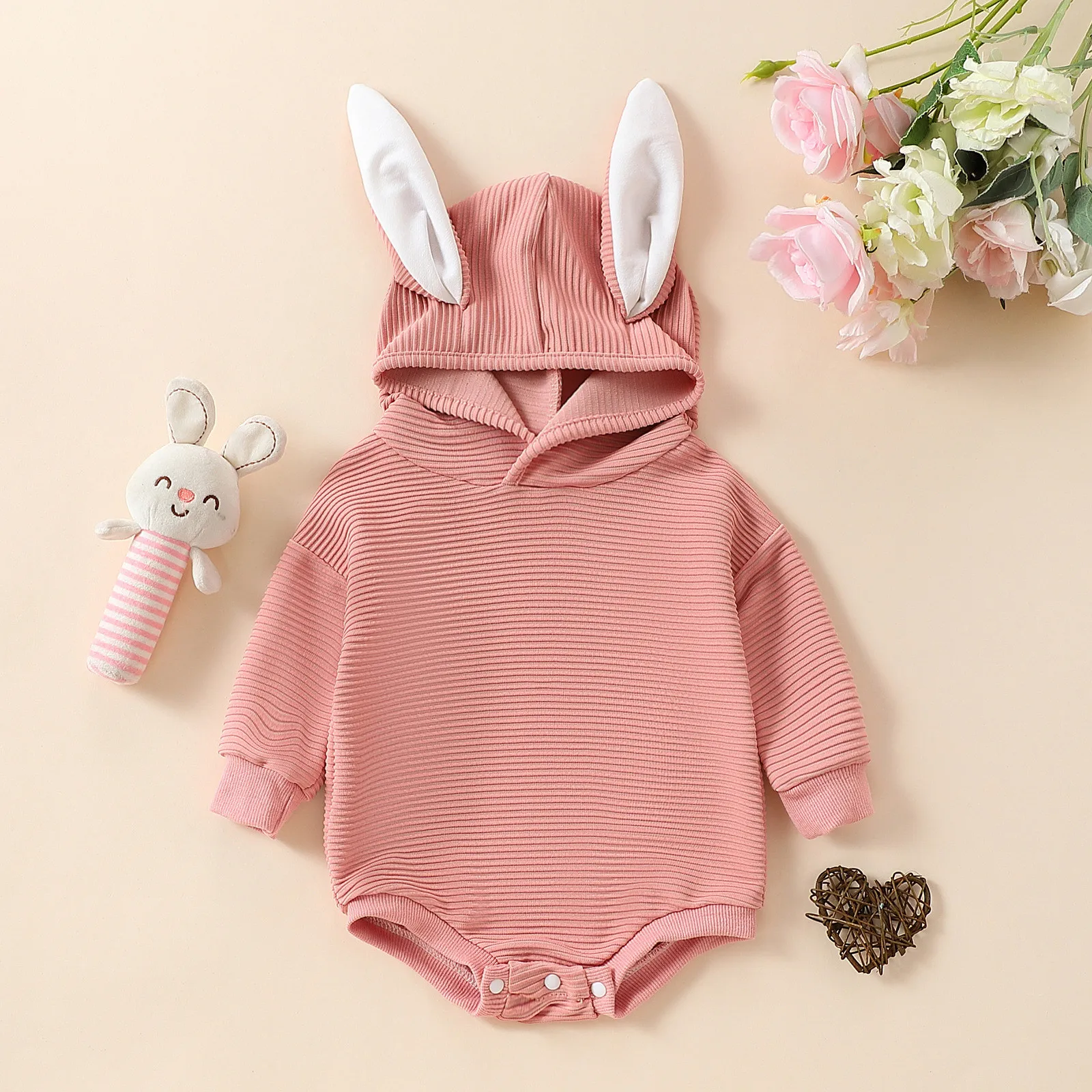 

Infant Newborn Baby Girls Boys Easter Hood Jumpsuit Letter&Bunny Print Long Sleeve 3D Bunny Ear Romper 0-18Months Baby Clothes