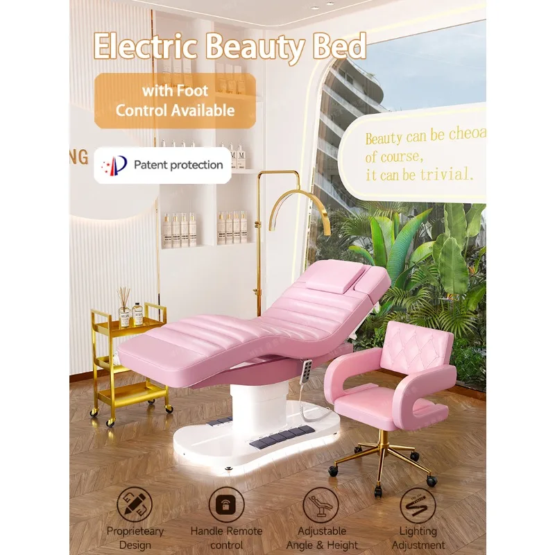 Modern Luxury Black PU White Metal Base Beauty Massage Bed with Foot Control and Lighting Suitable for Beauty Salons and Spa