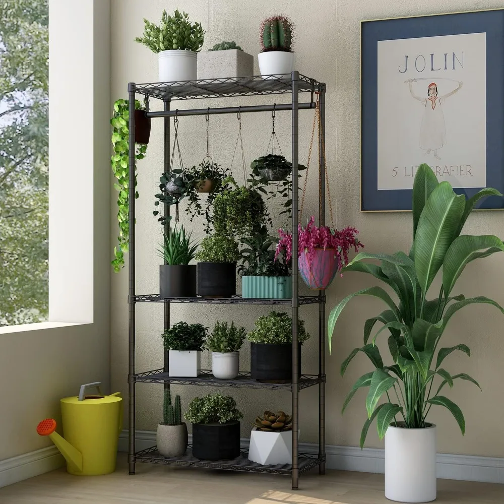 Xiofio 4-Tier Plant Shelf for Indoor Plants Outdoor, Large Multiple Flower Pot Holder Rack，Hanging Plant Stand Adjustable Plant